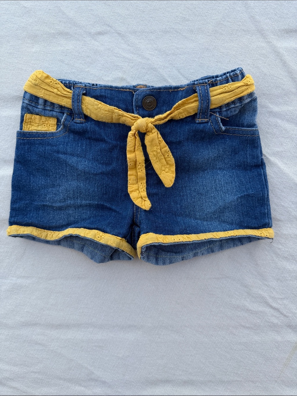 Girls limited too Denim Shorts with Yellow Trim and Tie Belt